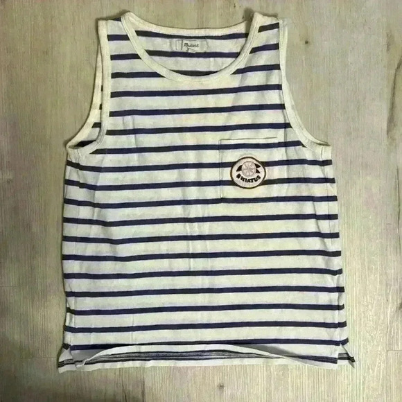 Madewell white Blue striped muscle tank top with hiatus pocket size small - Picture 2 of 4
